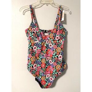 Bravissimo Mallorca Black Floral One Piece Swimsuit 36DD Tummy Control Underwire